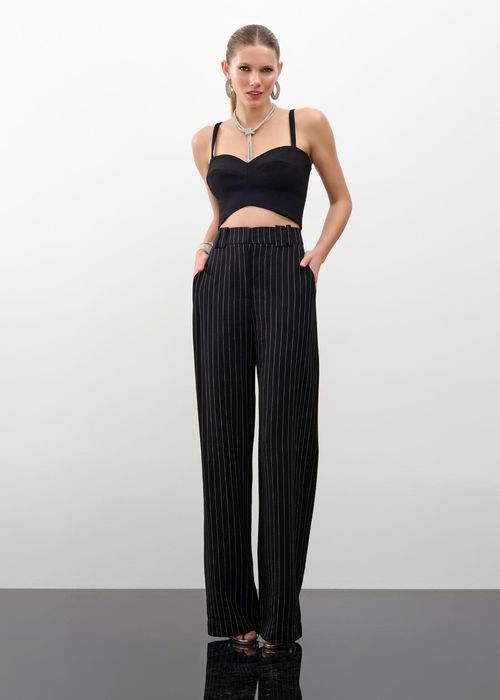 Calça Wide Leg Alfaiataria Stripe - Preto