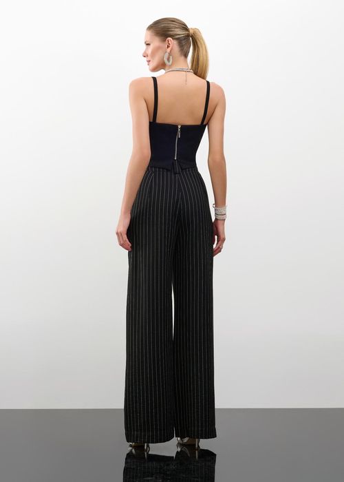 Calça Wide Leg Alfaiataria Stripe - Preto