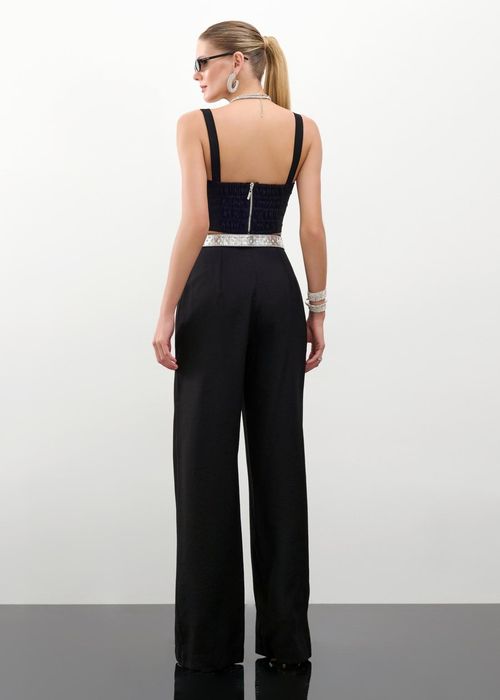 Conjunto Cropped E Calça Wide Leg Essencials - Preto