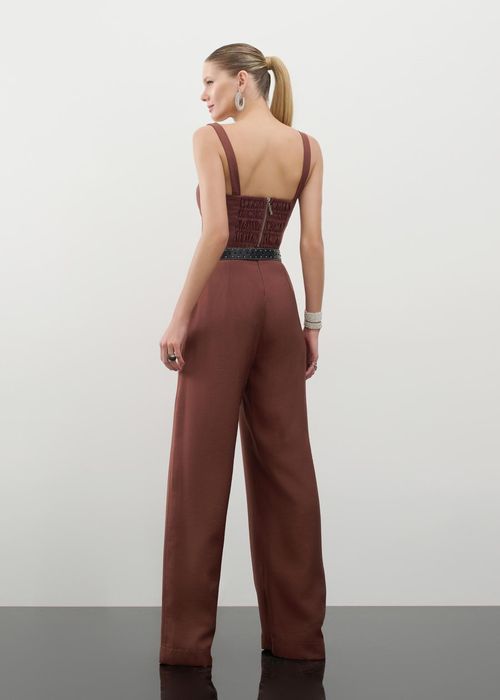 Conjunto Cropped E Calça Wide Leg Essencials - Cacau