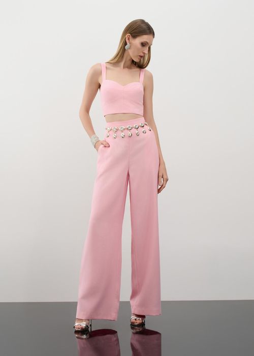 Conjunto Cropped E Calça Wide Leg Essencials - Baby Pink