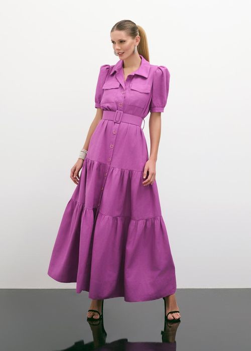 Vestido Chemise Em Linho Tailor - Purple