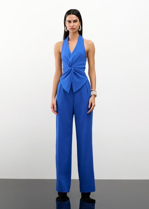 Conjunto Blusa E Calça Em Crepe Frente Única - Real Blue