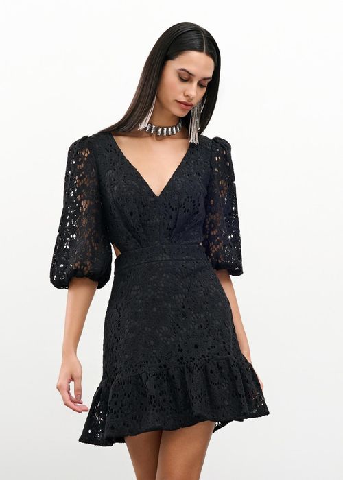 Vestido Curto Vazado Renda Cotton - Preto