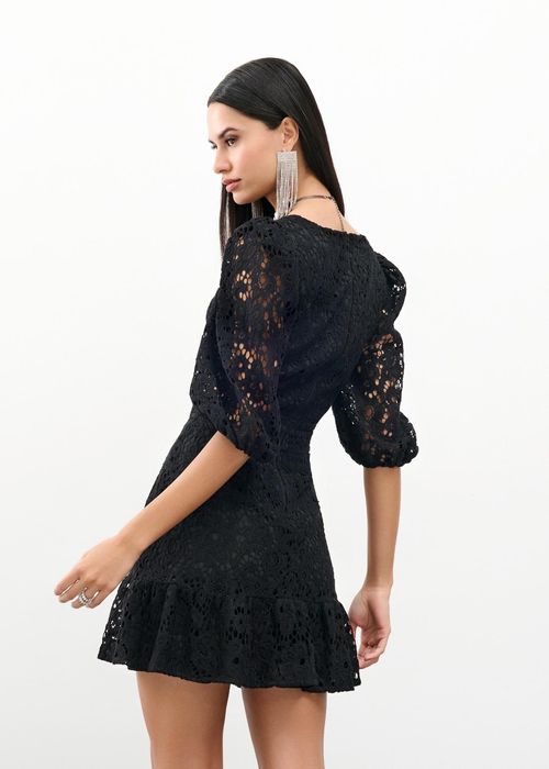Vestido Curto Vazado Renda Cotton - Preto