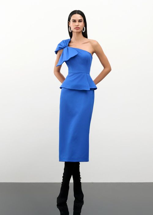 Vestido Mídi Crepe Alça Laço Viena - Real Blue