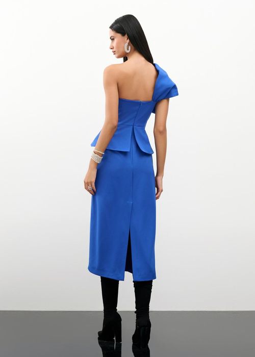 Vestido Mídi Crepe Alça Laço Viena - Real Blue