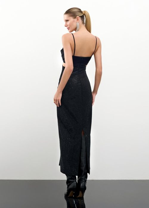 Vestido Mídi Alfaiataria Pedraria - Preto