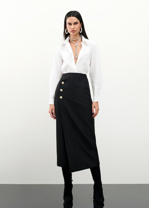 Saia Mídi Tweed Amelie - Preto