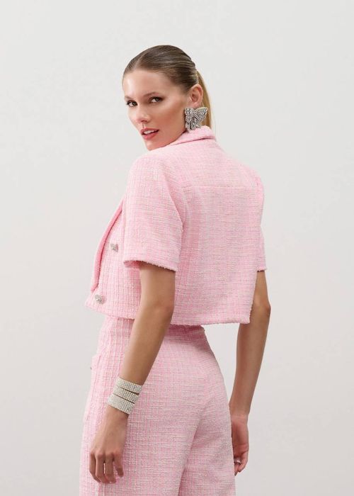 Casaqueto Com Botões Em Tweed Chic - Baby Pink