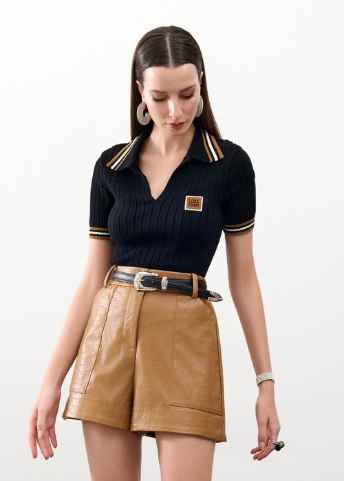 Short Bolsos Croco Leather - Camel