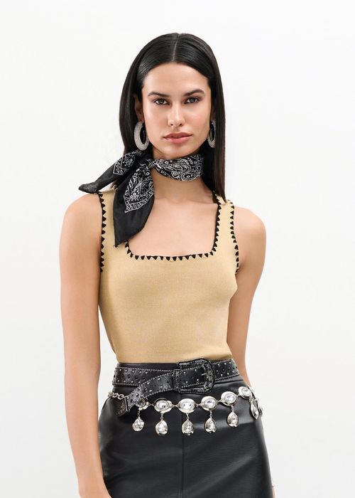Regata Tricot Com Crochet - Camel