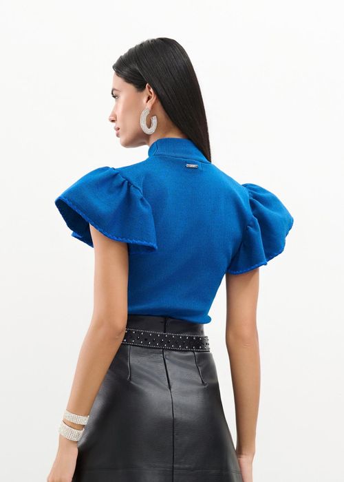 Blusa Babados Tricot Com Crochet - Real Blue