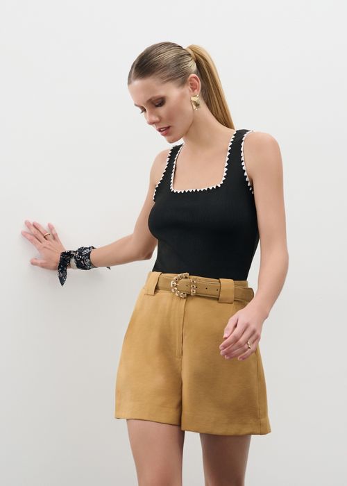 Regata Tricot Com Crochet - Preto