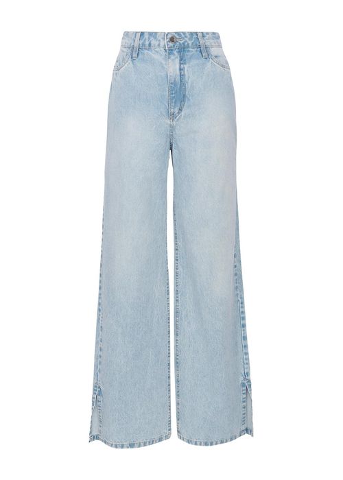 Calça Jeans Wide Leg Fenda - Jeans Claro