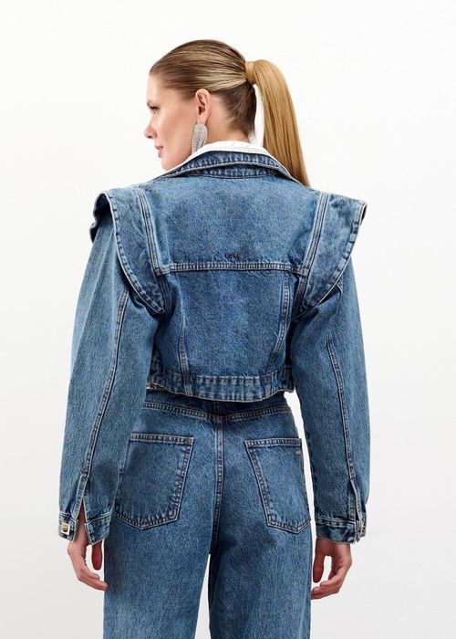 Jaqueta Jeans Com Ombreiras - Jeans