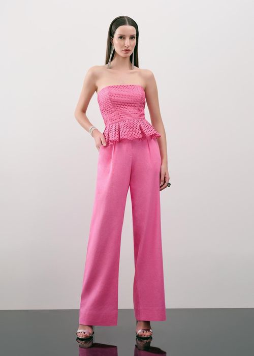 Calça Wide Leg Em Linho Com Cinto - Chicletes
