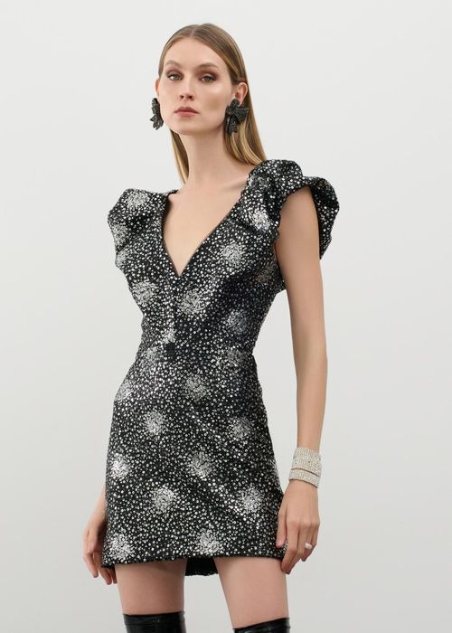 Vestido Curto Alça Balonê Paetê Glamour - Prata