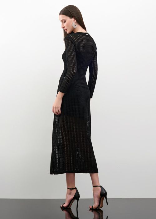 Vestido Mídi Geométrico Em Crochet - Preto
