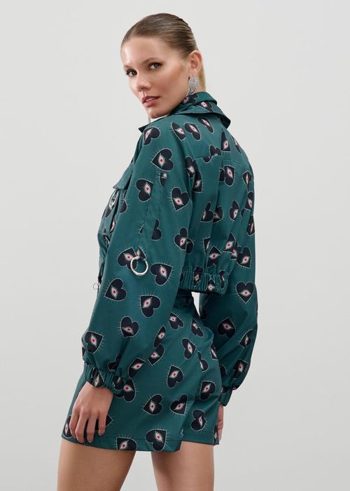 Jaqueta Sarja Com Bolsos Estampa Vision - Esmeralda