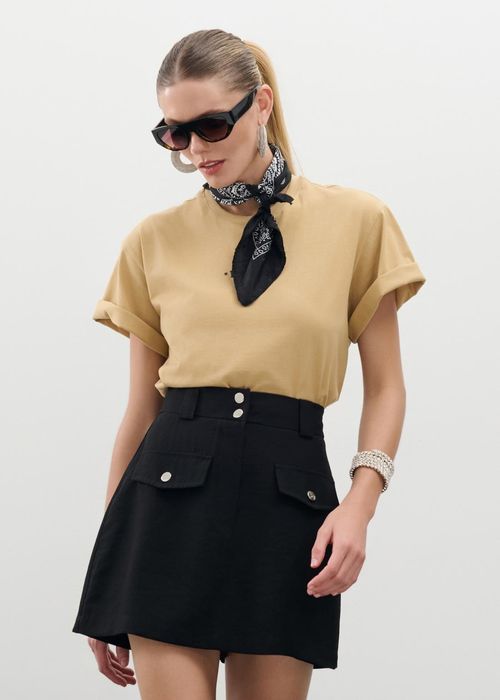 Conjunto T-shirt E Short Saia Alfaiataria Visco - Preto