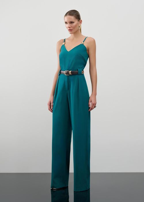 Conjunto Blusa Decote V E Calça Alfaiataria Elegance - Esmeralda