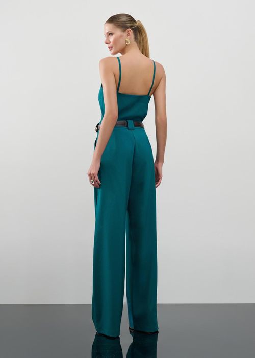 Conjunto Blusa Decote V E Calça Alfaiataria Elegance - Esmeralda