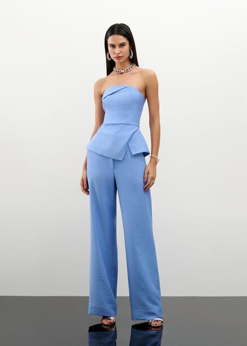 Conjunto Corset E Calça Wide Leg Alfaiataria - Denim