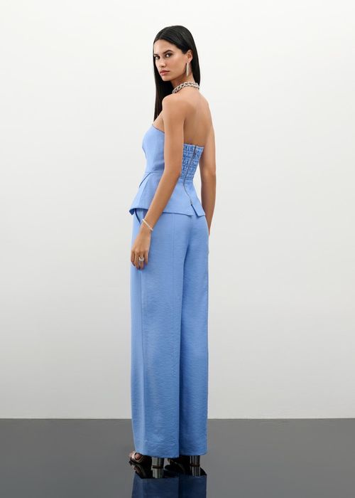 Conjunto Corset E Calça Wide Leg Alfaiataria - Denim