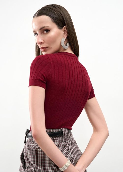 Blusa Manga Curta Tricot Lore - Cherry