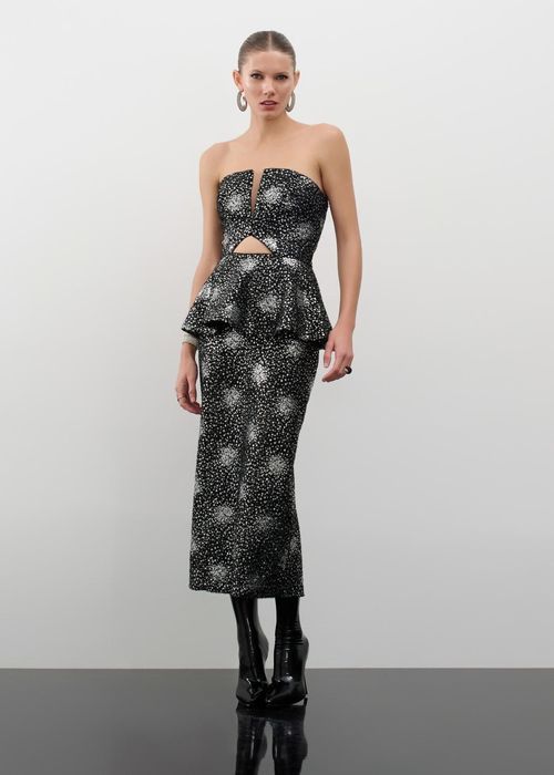 Vestido Mídi Peplum Paetê Glamour - Prata