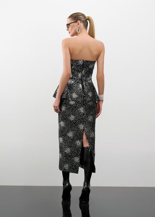 Vestido Mídi Peplum Paetê Glamour - Prata