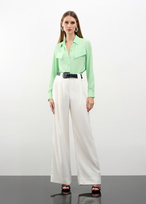 Calça Wide Leg Crepe Satin - Off White