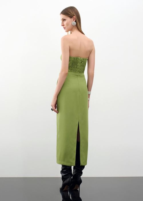 Vestido Mídi Em Crepe Com Cinto - Matcha