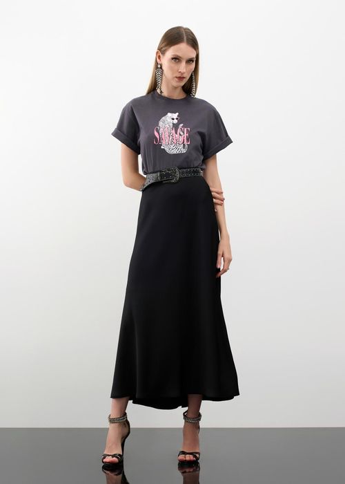 Saia Maxi Mídi Crepe Touch - Preto