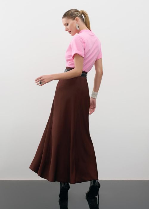 Saia Maxi Mídi Crepe Touch - Cacau