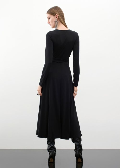 Vestido Mídi Trespassado Jersey Slim - Preto
