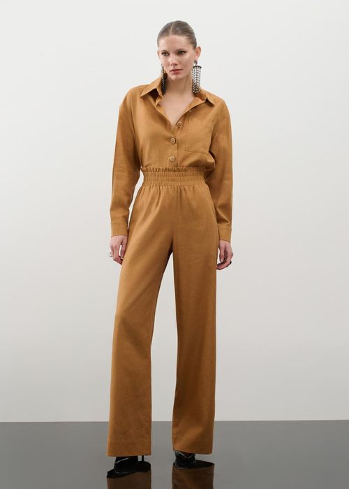 Conjunto Camisa E Calça Wide Linen - Camel