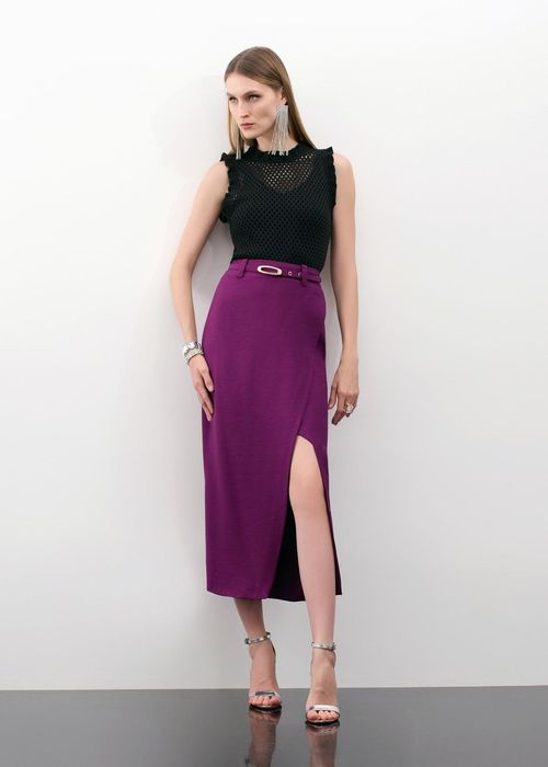 Saia Mídi Com Cinto Alfaiataria Galant - Purple