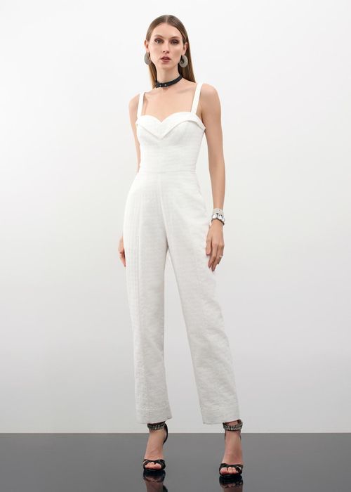 Macacão Recortes Tecido Jacquard Pied - Off White
