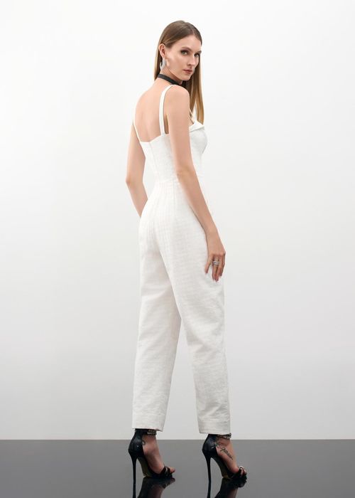 Macacão Recortes Tecido Jacquard Pied - Off White