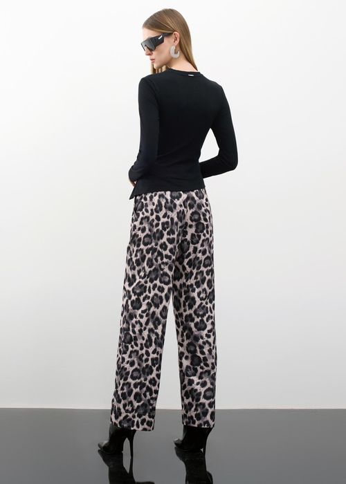 Calça Sarja Wide Leg Estampa Jungle - Onça