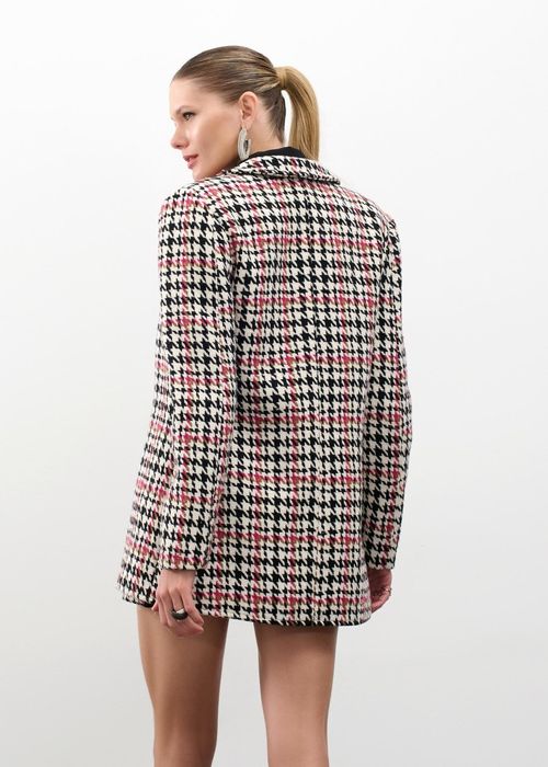 Blazer Com Botões Em Tweed Pied - Cherry