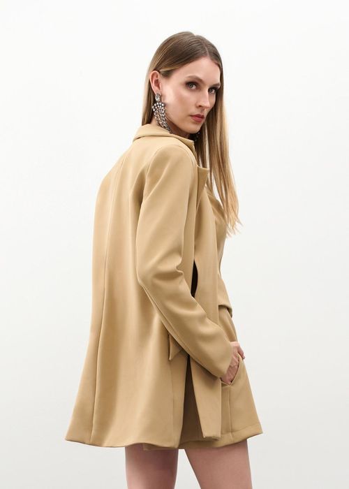 Conjunto Short Saia Blazer Colete Alfaiataria - Camel