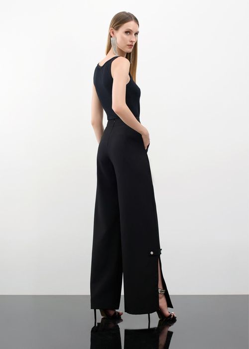 Conjunto Blusa Canelada E Calça Fenda Fresh - Preto