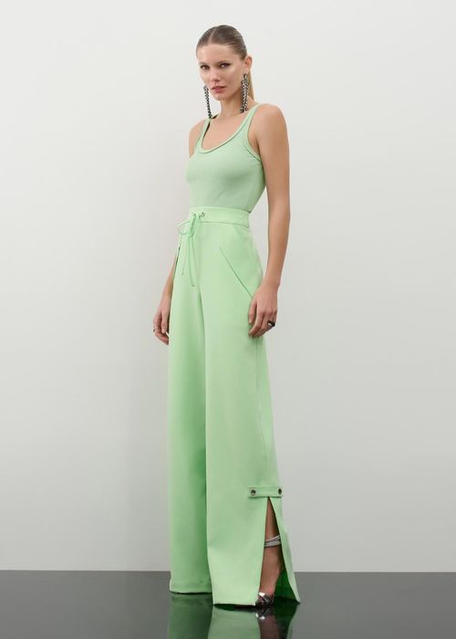 Conjunto Blusa Canelada E Calça Fenda Fresh - Maca Verde