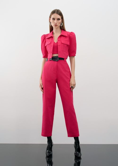 Conjunto Casaco Top Calça Jacquard Pied - Pink