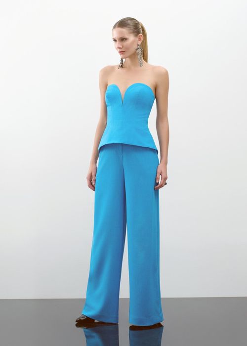 Conjunto Corset E Calça Em Crepe Rustic - Azul