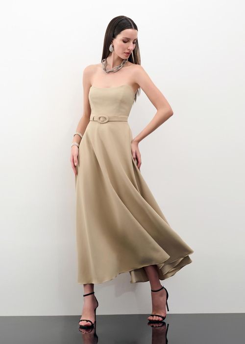 Vestido Mídi Em Alfaiataria Com Cinto - Vanilla