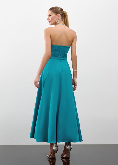 Vestido Mídi Em Alfaiataria Com Cinto - Laguna Blue